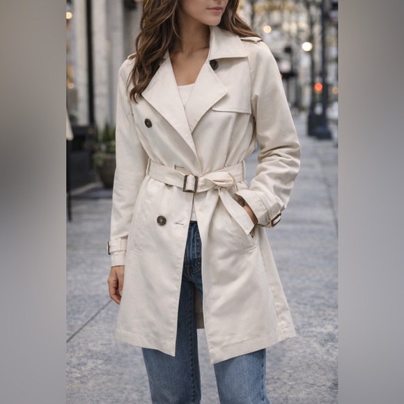 Rachel Zoe Jackets & Blazers - Rachel Zoe Cream Trench Coat with Belt and Wide Collar XL